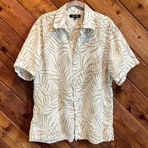 NEW Murano Linen Men’s Palm Leaf Print Short Sleeve Button Down Shirt Large